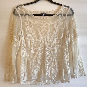 Express Off-White Long Sleeve Lace Top